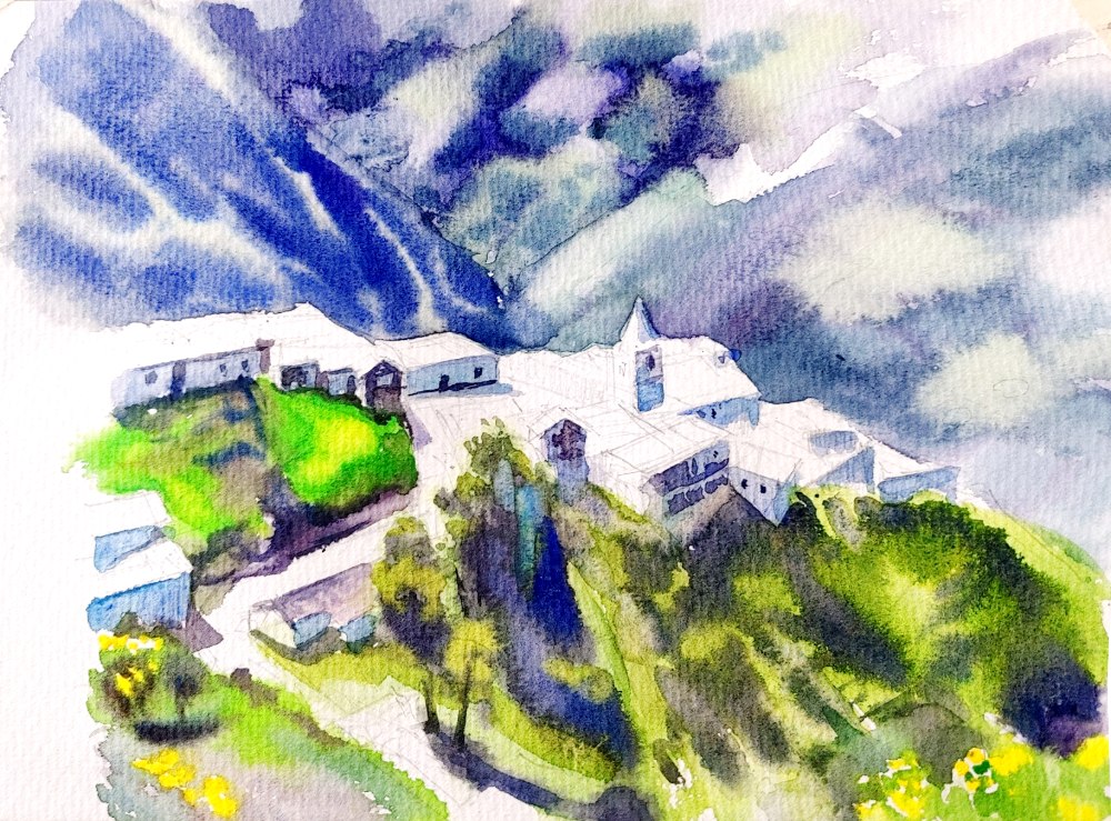 城　水彩