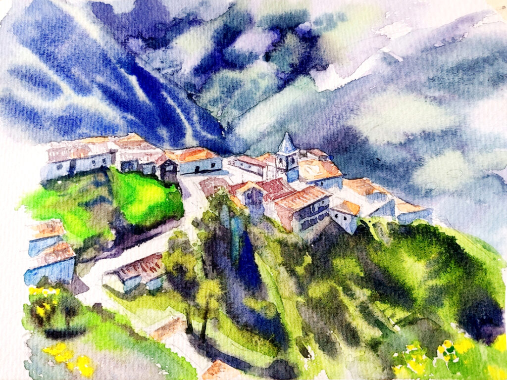 城　水彩