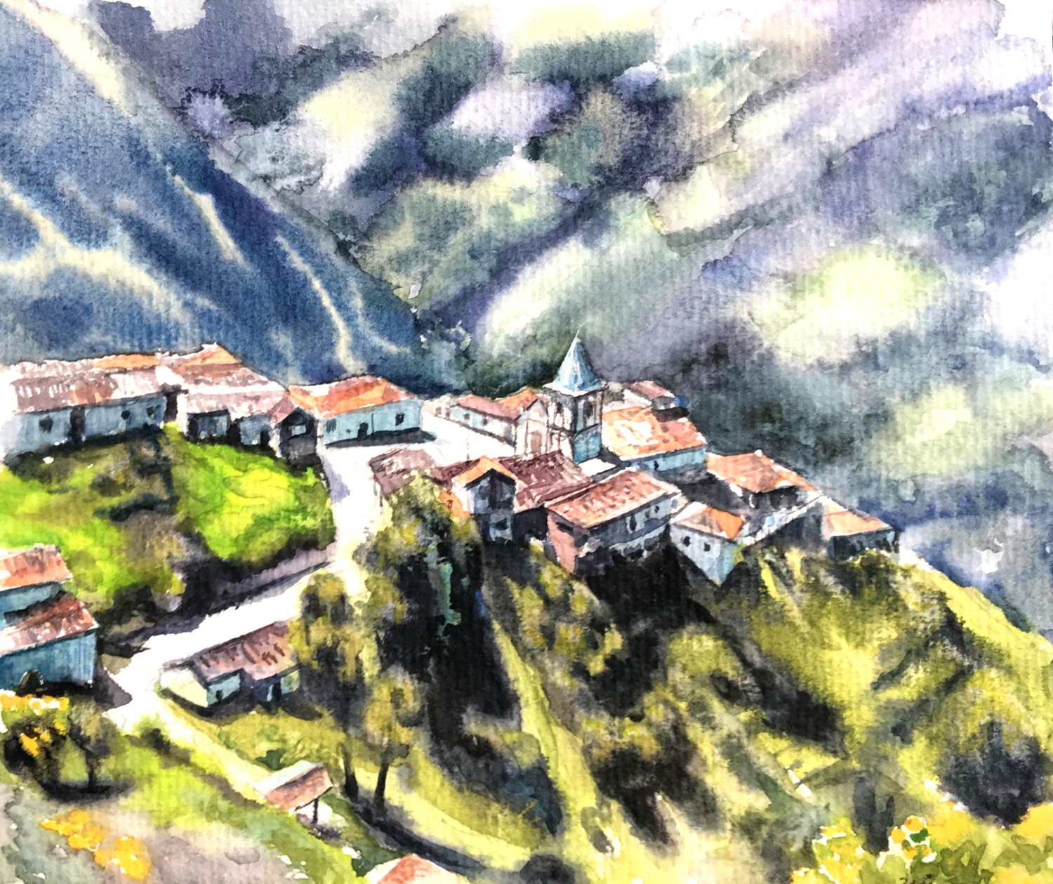 城　水彩